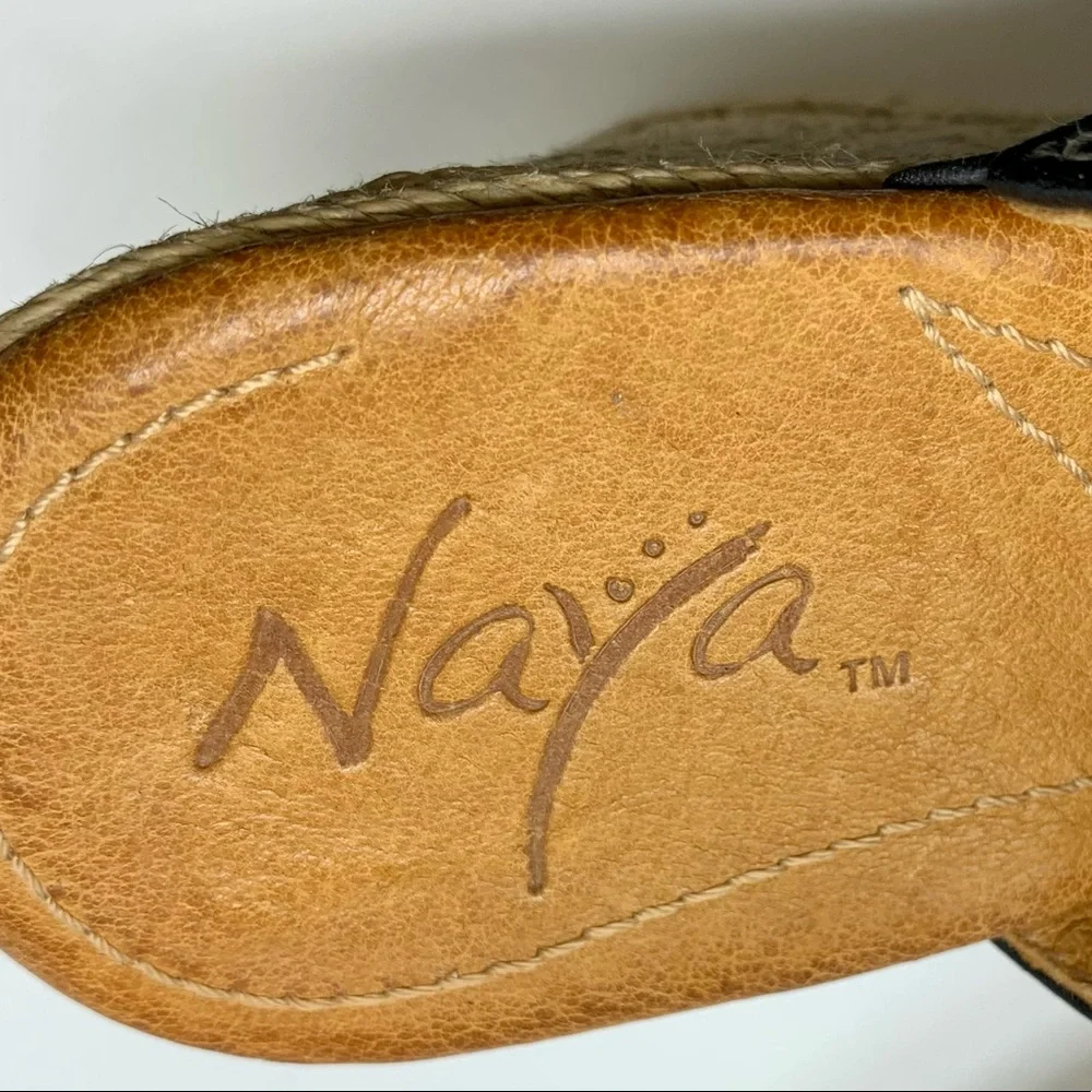 Naya Colette Bow Detail Black Leather Chunky Wedges 8.5 Feminine Resortwear Chic